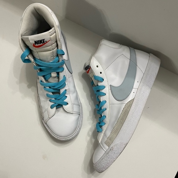Nike Other - NIKE blazer high top shoes light blue swoosh with blue laces 7Y or 8.5W